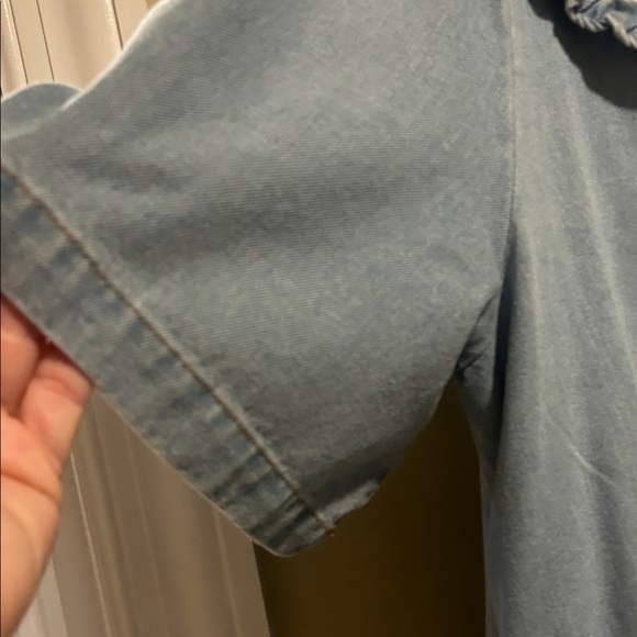 Blue Denim Dress with Ruffled Collar - Picture 6 of 9